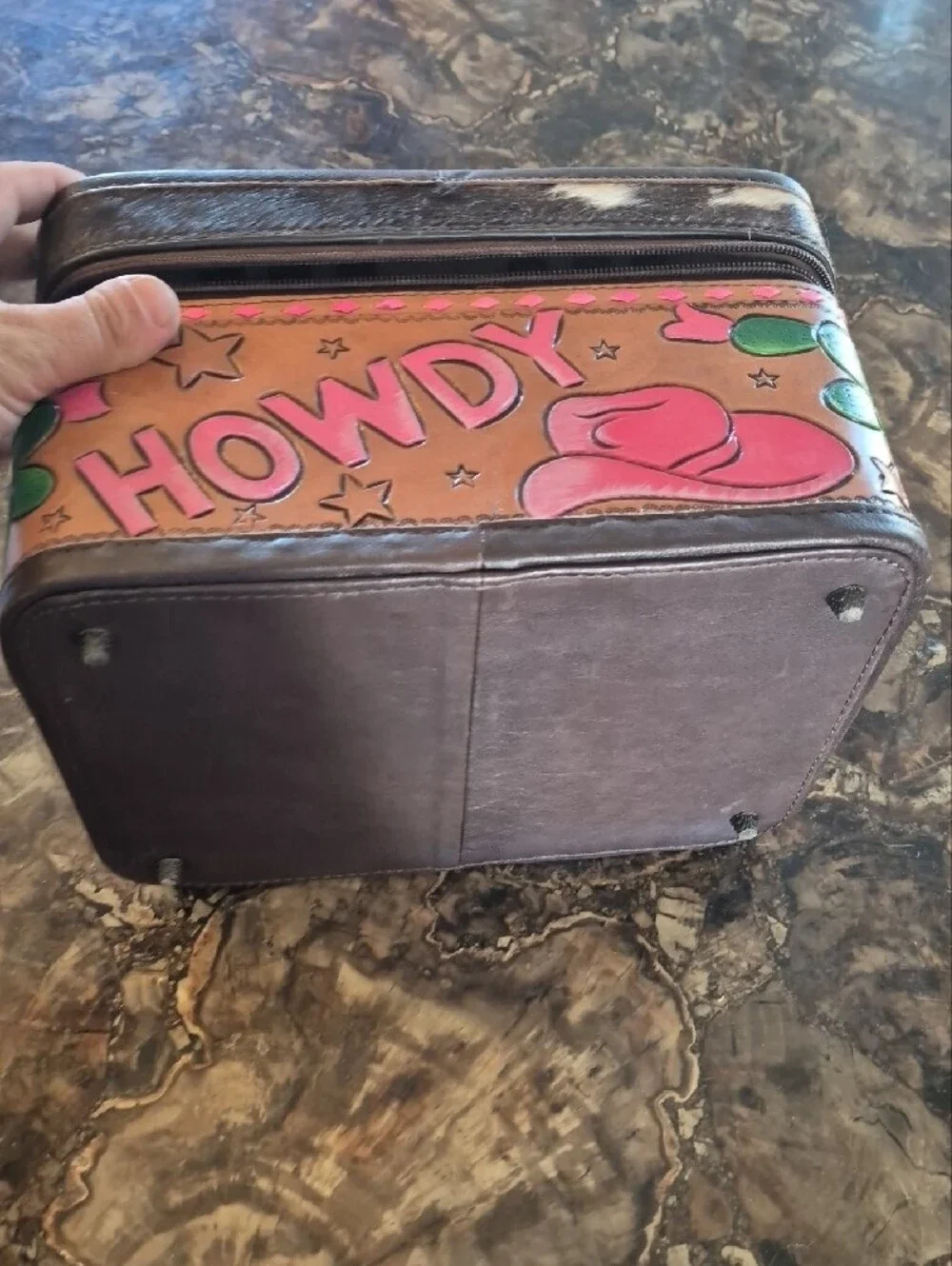 Travel Jewelry Organizer Case in Pink & Tan with 'Howdy' Print